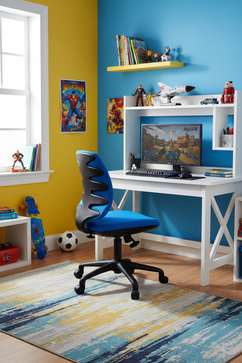 krzesło obrotowe z podnóżkiem do nauki czarno-niebieskie active blue