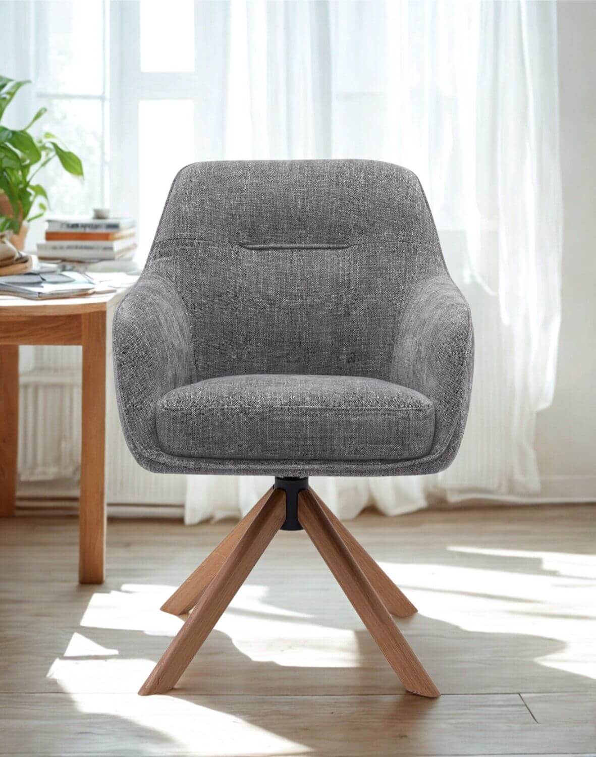 krzesło obrotowe do jadalni avola, szare, drewniane nogi (53250003)