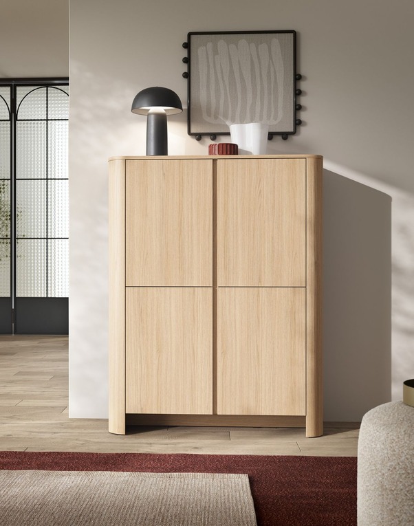 wysoka komoda bari k103 ze złotą listwą, dąb vicenza