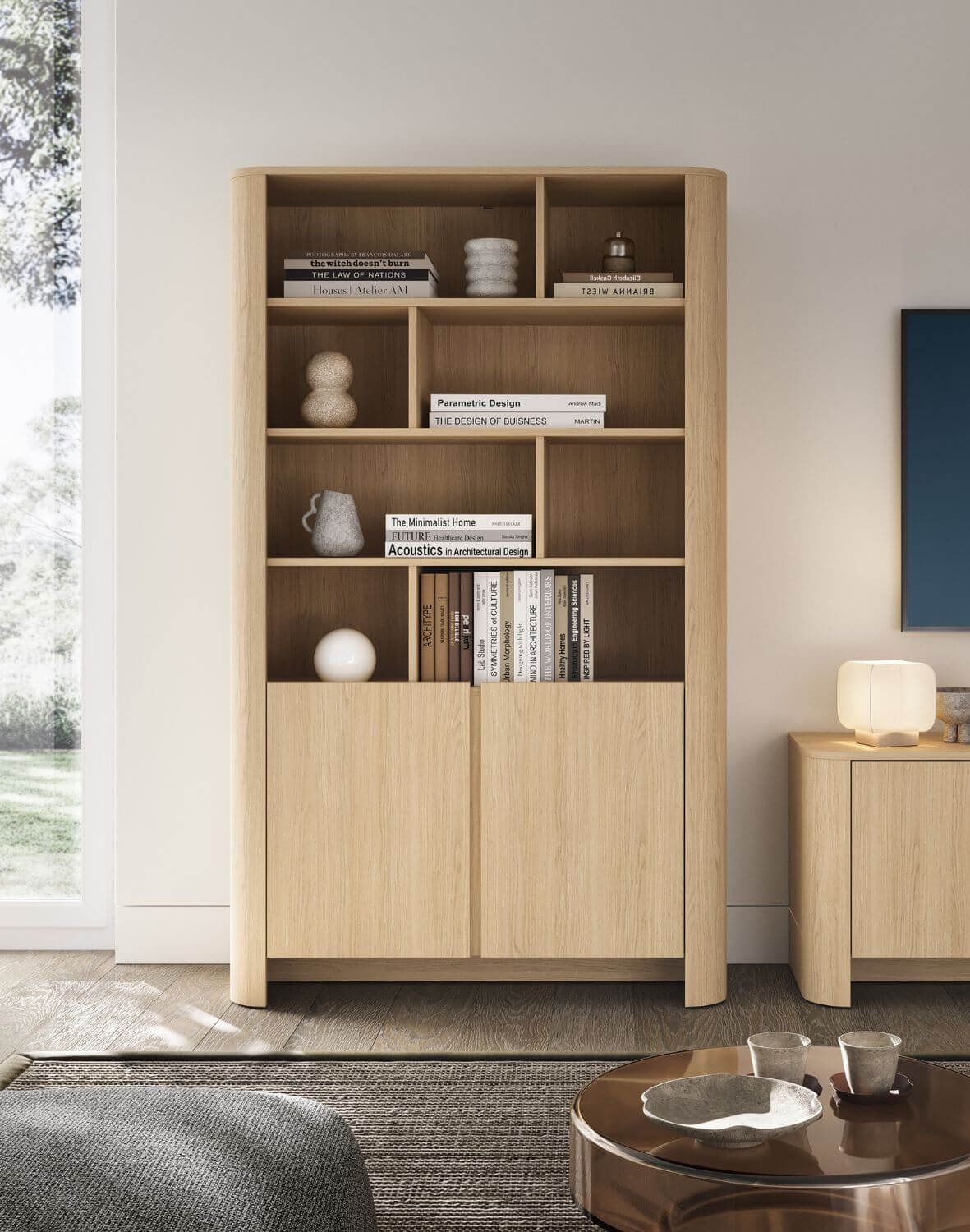 regał z szufladami bari rg103 ze złotą listwą, dąb vicenza