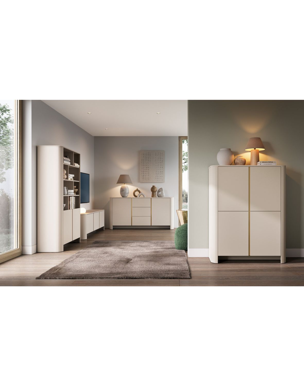 regał kaszmir z szufladami bari rg103 ze złotą listwą