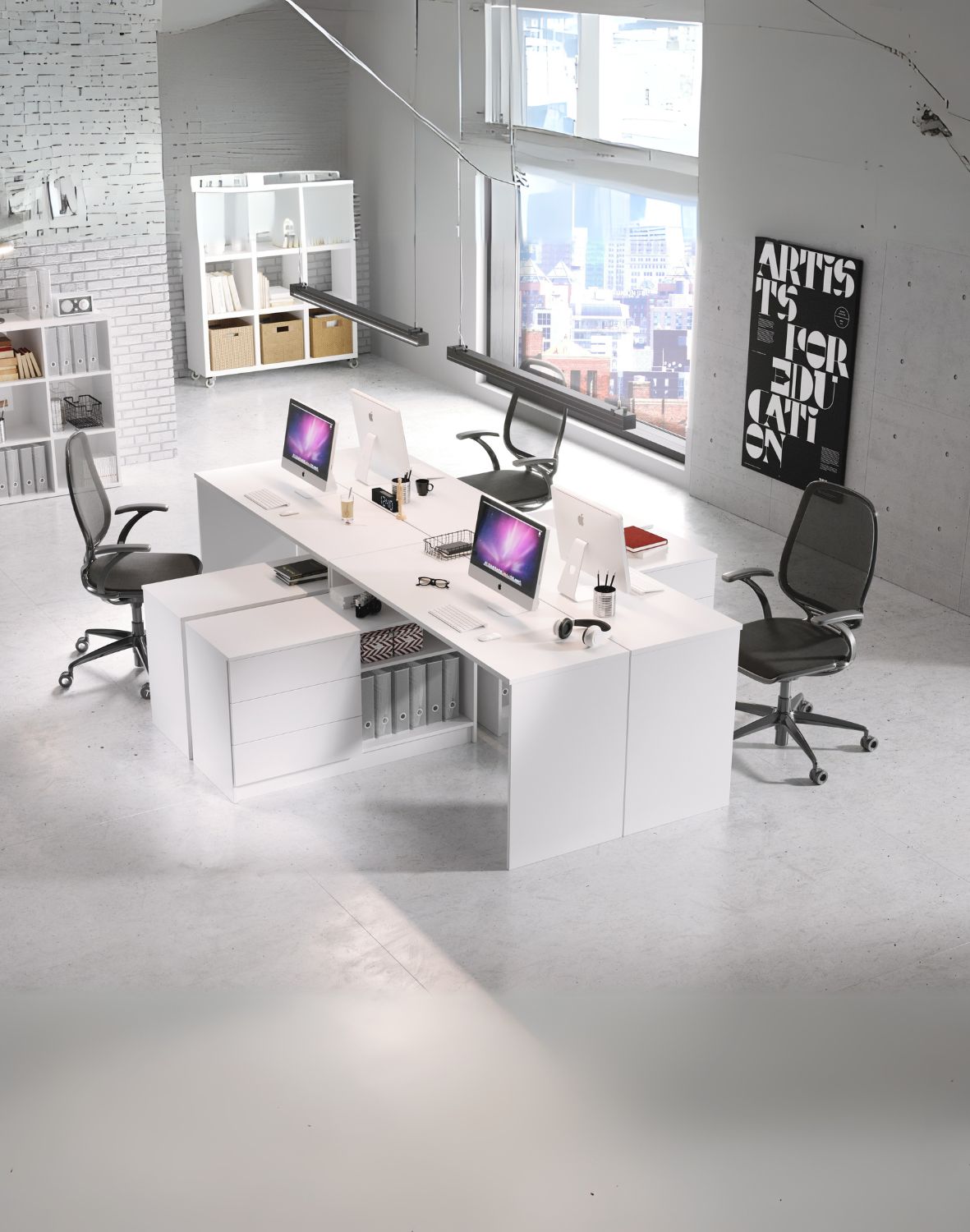 białe biurko narożne z szafką teo