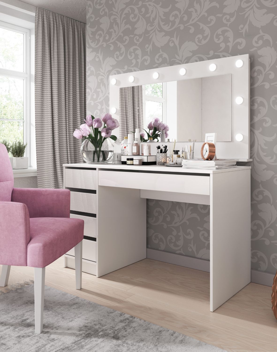 białe biurko z szufladami toaletka ada