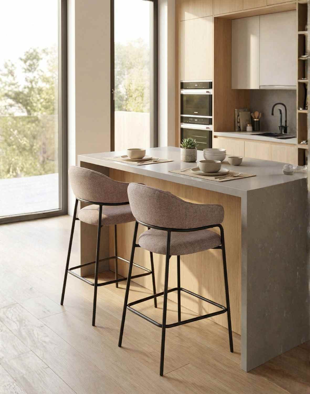 hoker do kuchni z podnóżkiem bianca, tapicerowany, szary