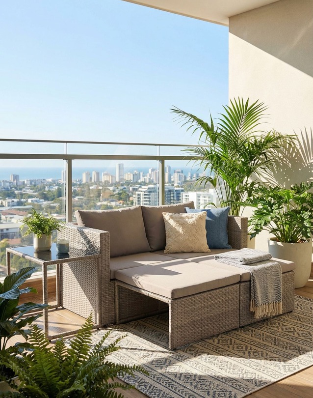 zestaw ogrodowy capri, technorattan, modułowy, brązowo-szary