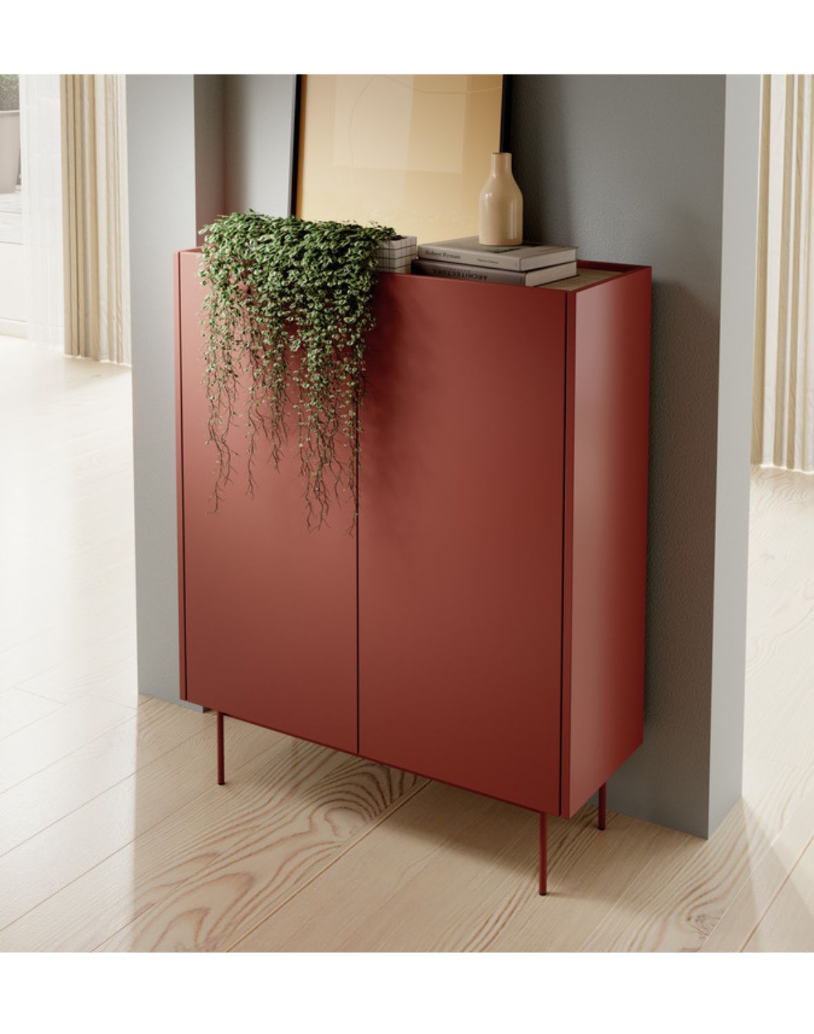 nowoczesna komoda color kd-97 ceglasty/dąb linea