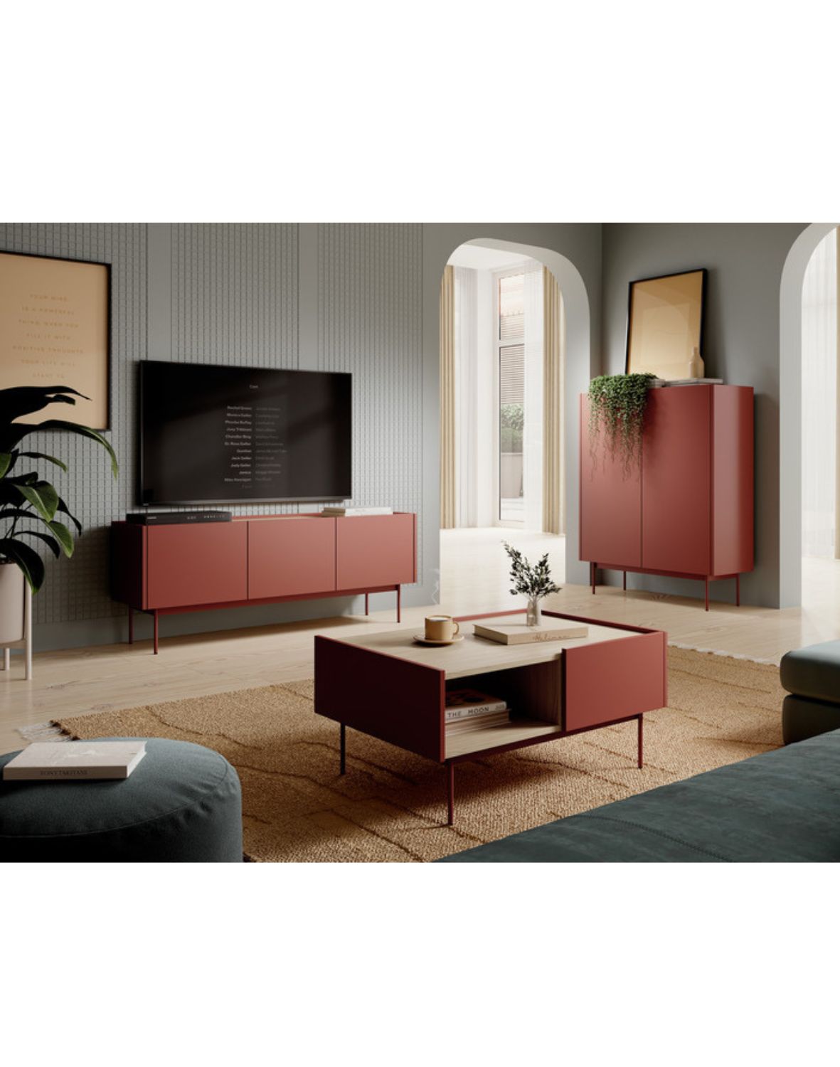 nowoczesna komoda color kd-97 ceglasty/dąb linea