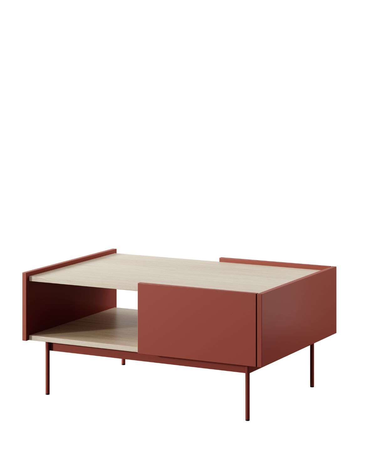 stolik kawowy z szufladami color l-97 ceglasty/dąb linea