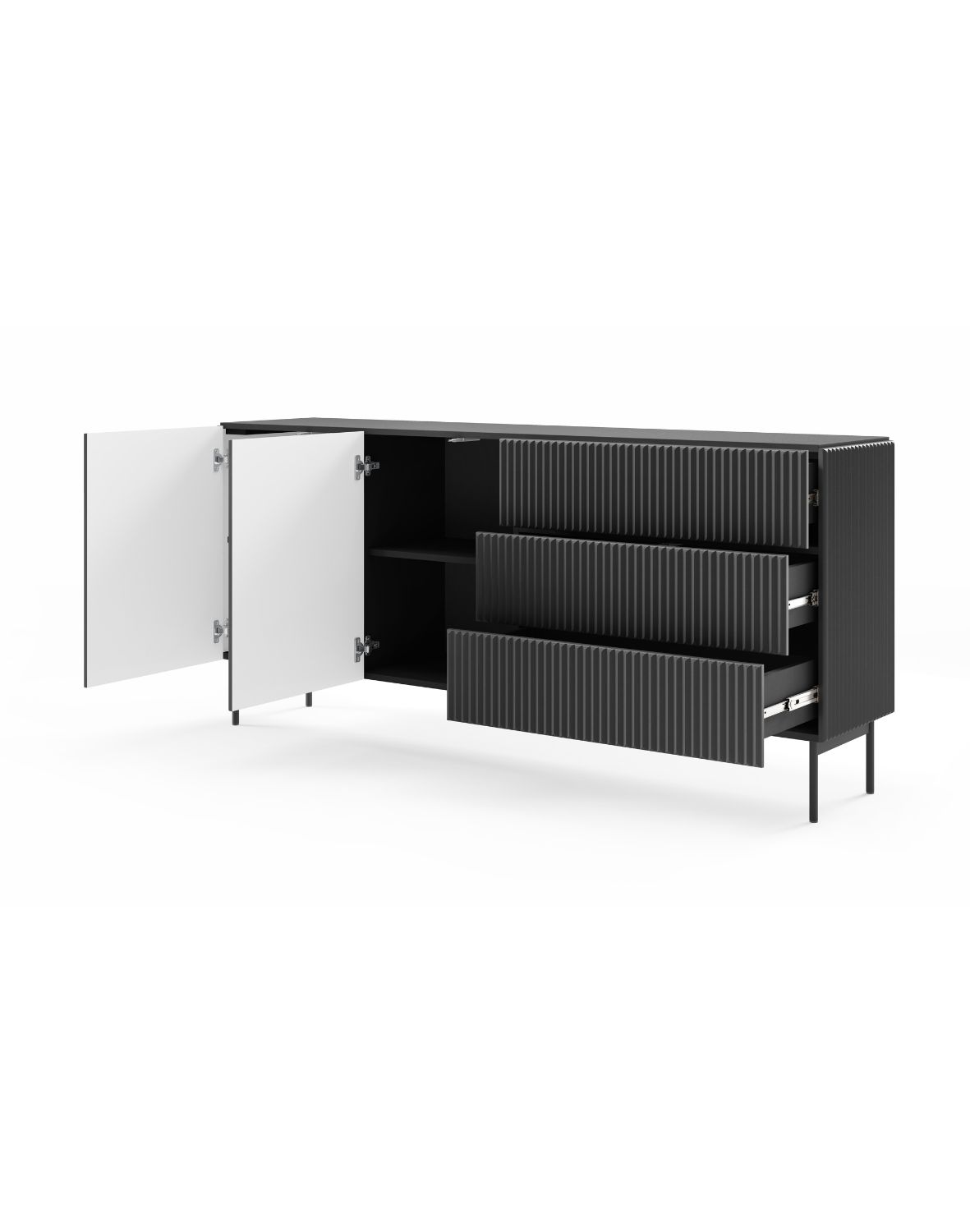 czarna komoda ryflowana z szufladami muti c