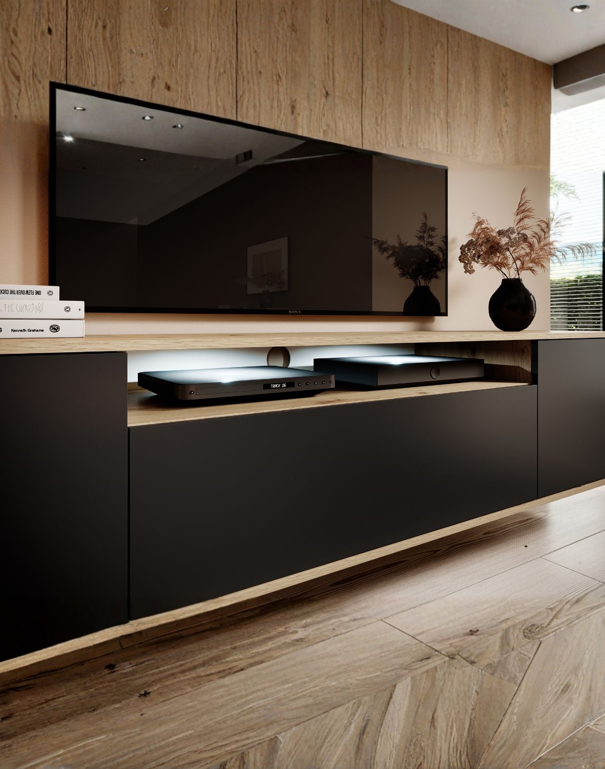 czarna szafka rtv logan 200 na niskich nóżkach