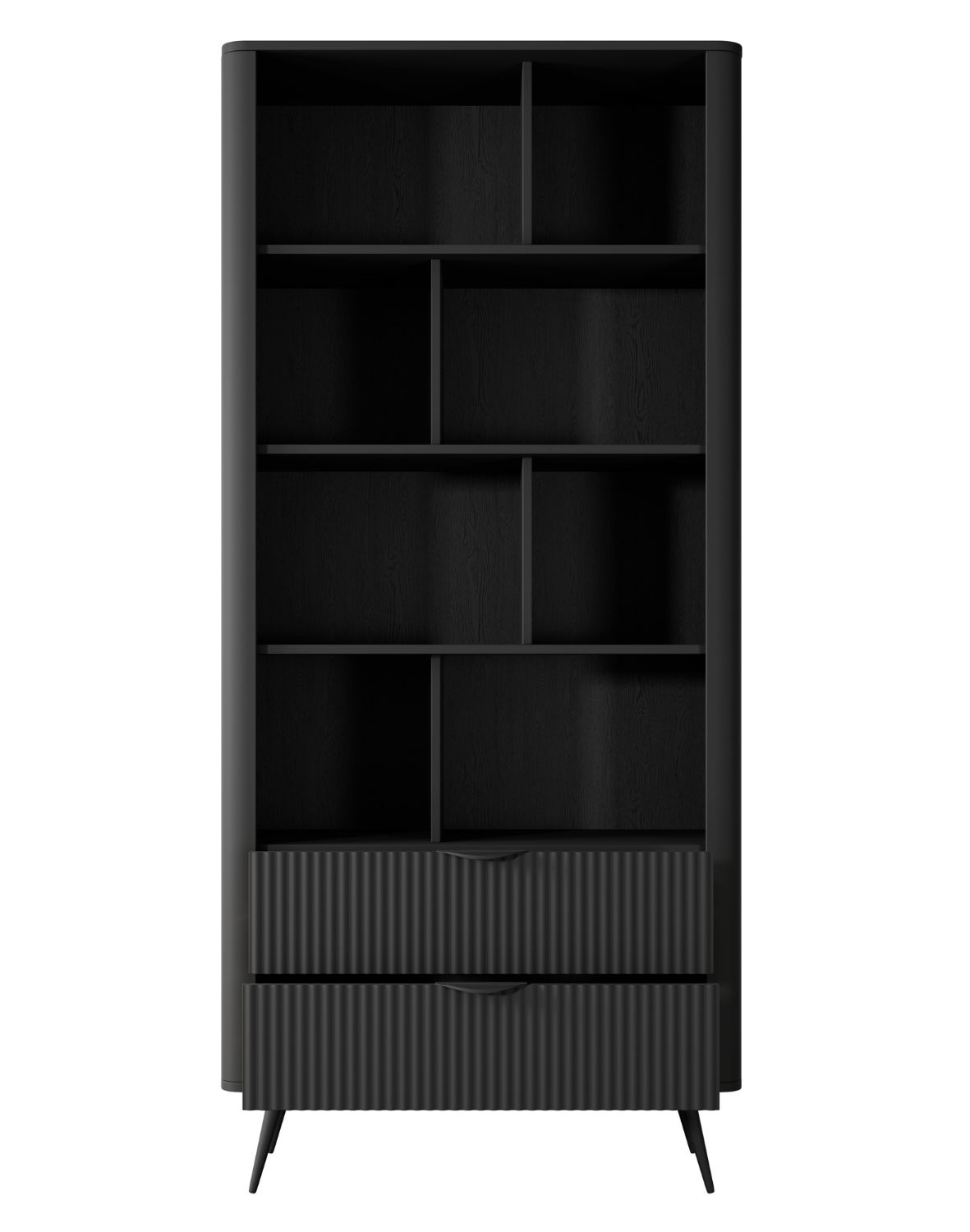 czarny regał na książki z szufladami lante 1