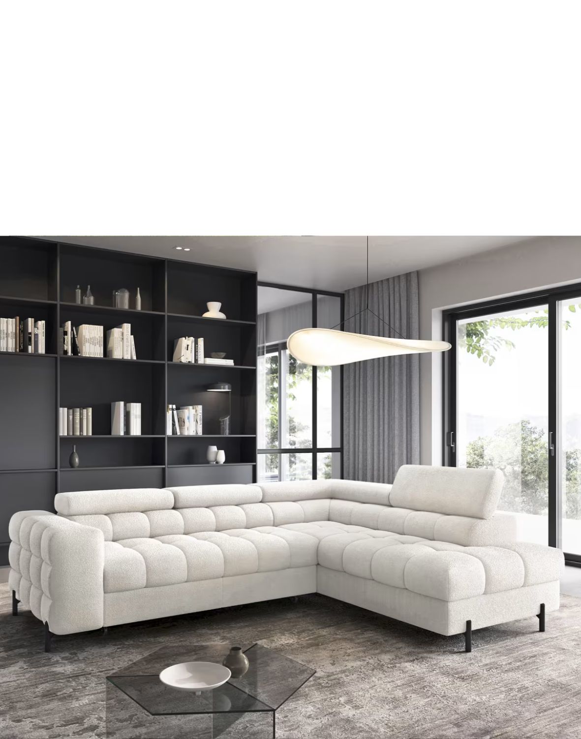 narożnik ferucce z funkcją spania i pojemnikiem, regulowane zagłówki - dostawa express