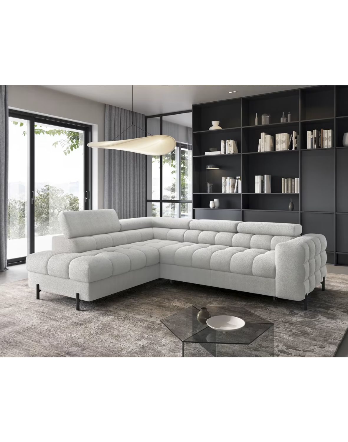 narożnik ferucce z funkcją spania i pojemnikiem, regulowane zagłówki - dostawa express