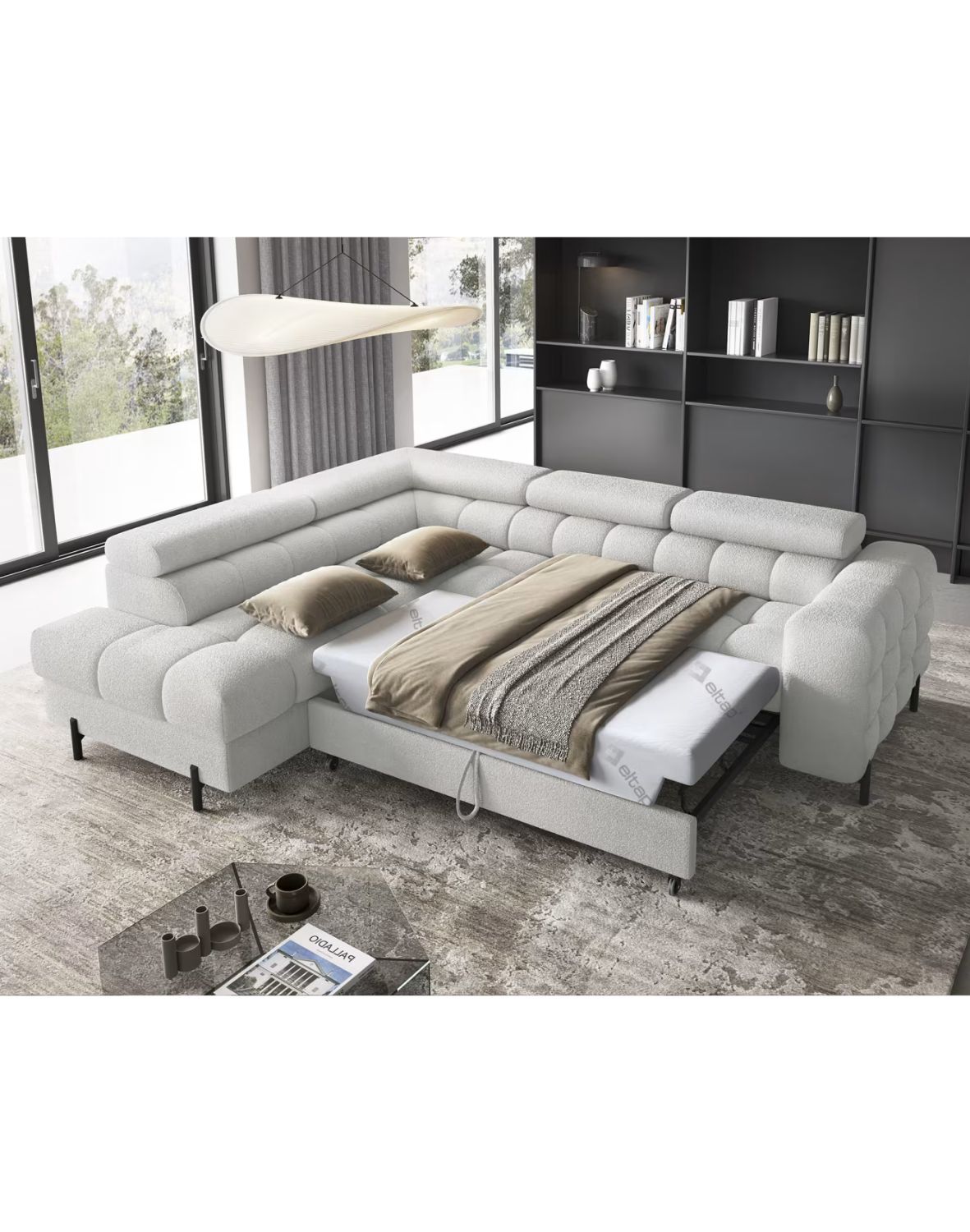 narożnik ferucce z funkcją spania i pojemnikiem, regulowane zagłówki - dostawa express