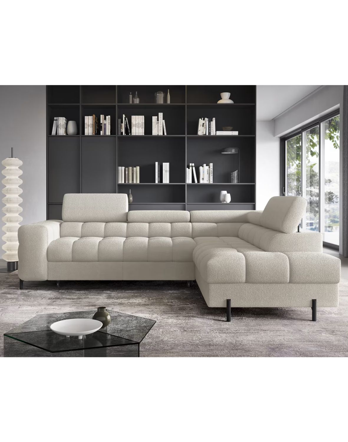 narożnik ferucce z funkcją spania i pojemnikiem, regulowane zagłówki - dostawa express