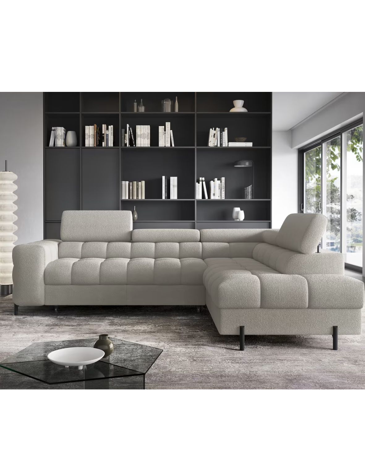 narożnik ferucce z funkcją spania i pojemnikiem, regulowane zagłówki - dostawa express