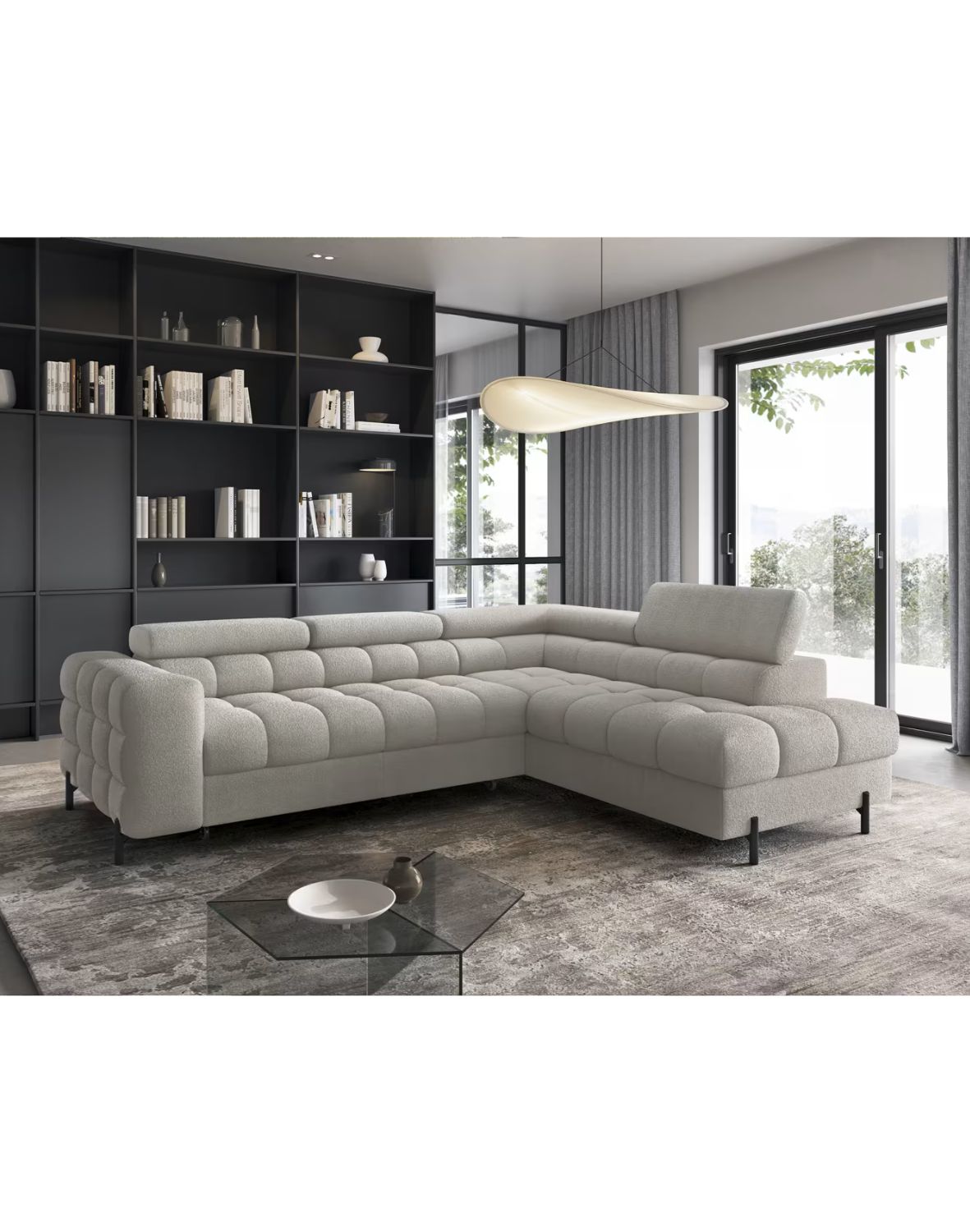 narożnik ferucce z funkcją spania i pojemnikiem, regulowane zagłówki - dostawa express