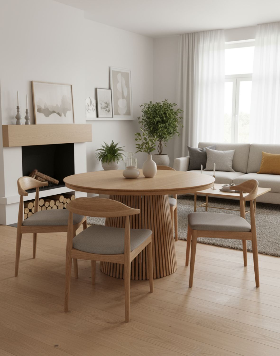 stół rozkładany, okrągły fjord z lamelami, 120cm-200cm