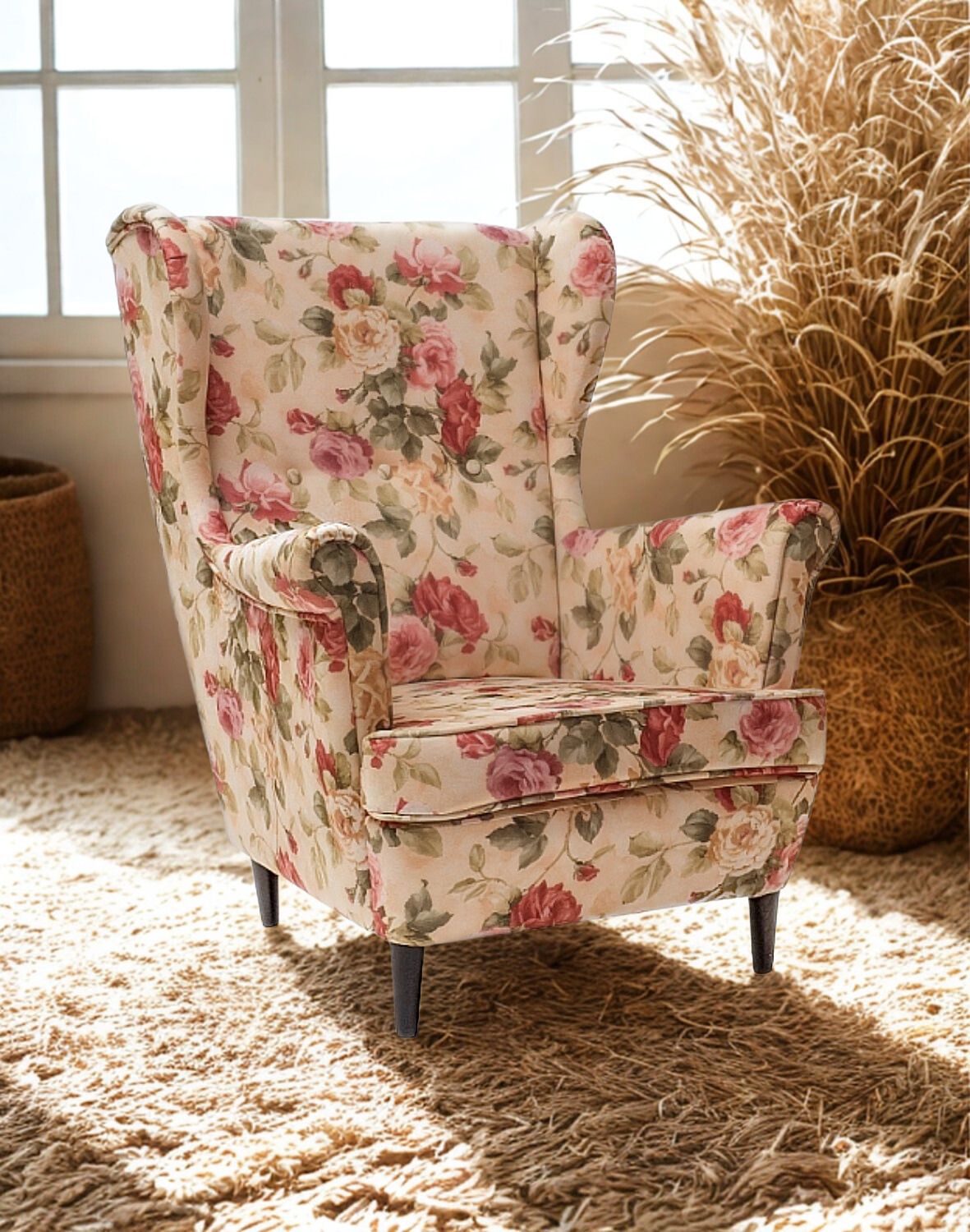 fotel lord coral kwiaty krem