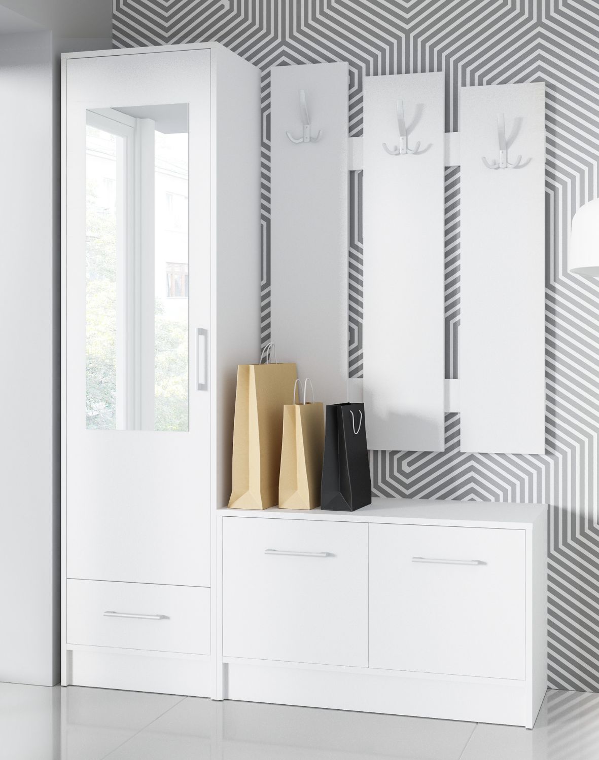 biały zestaw mebli do przedpokoju maxi