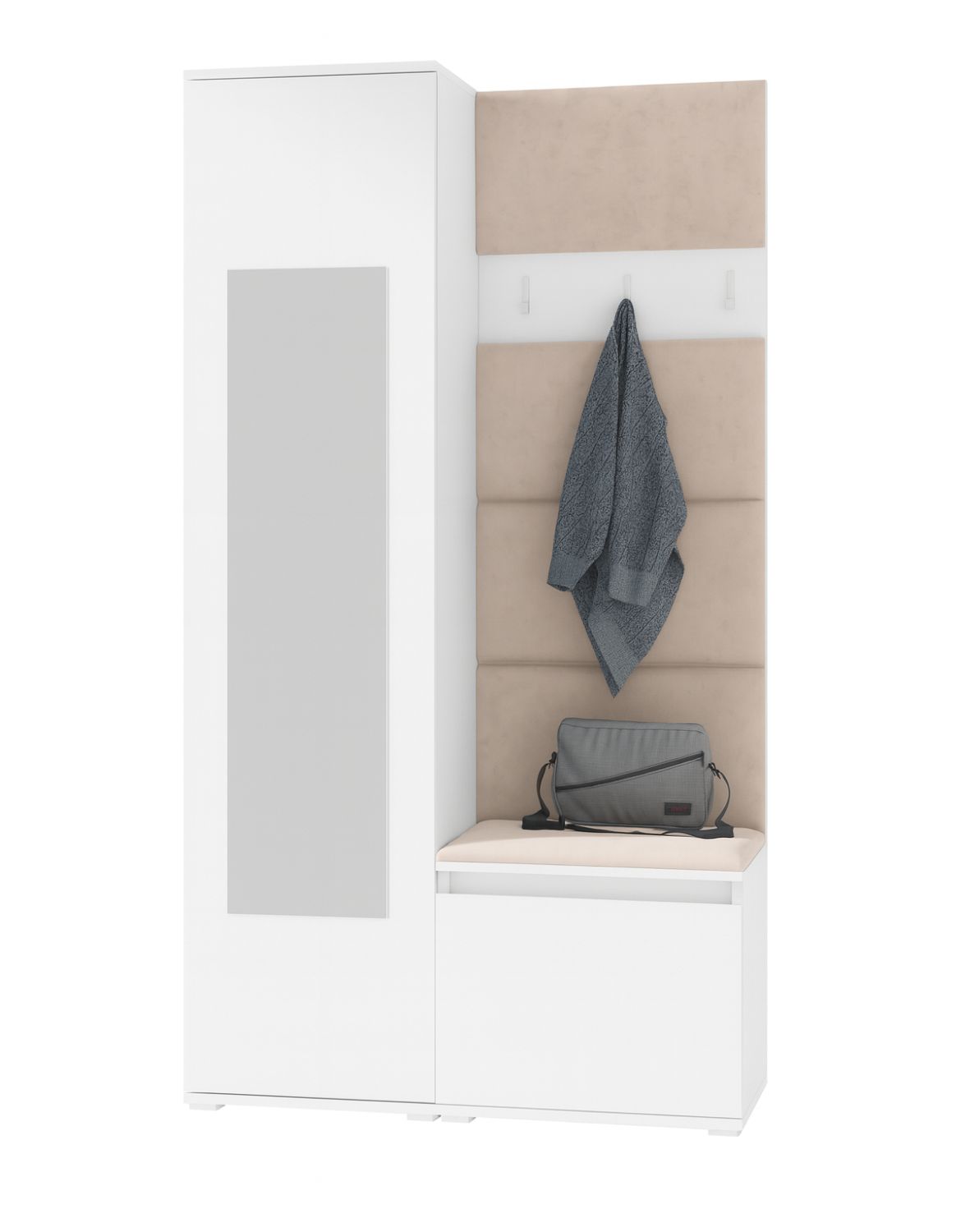 biała garderoba do przedpokoju beżowe panele emi 13