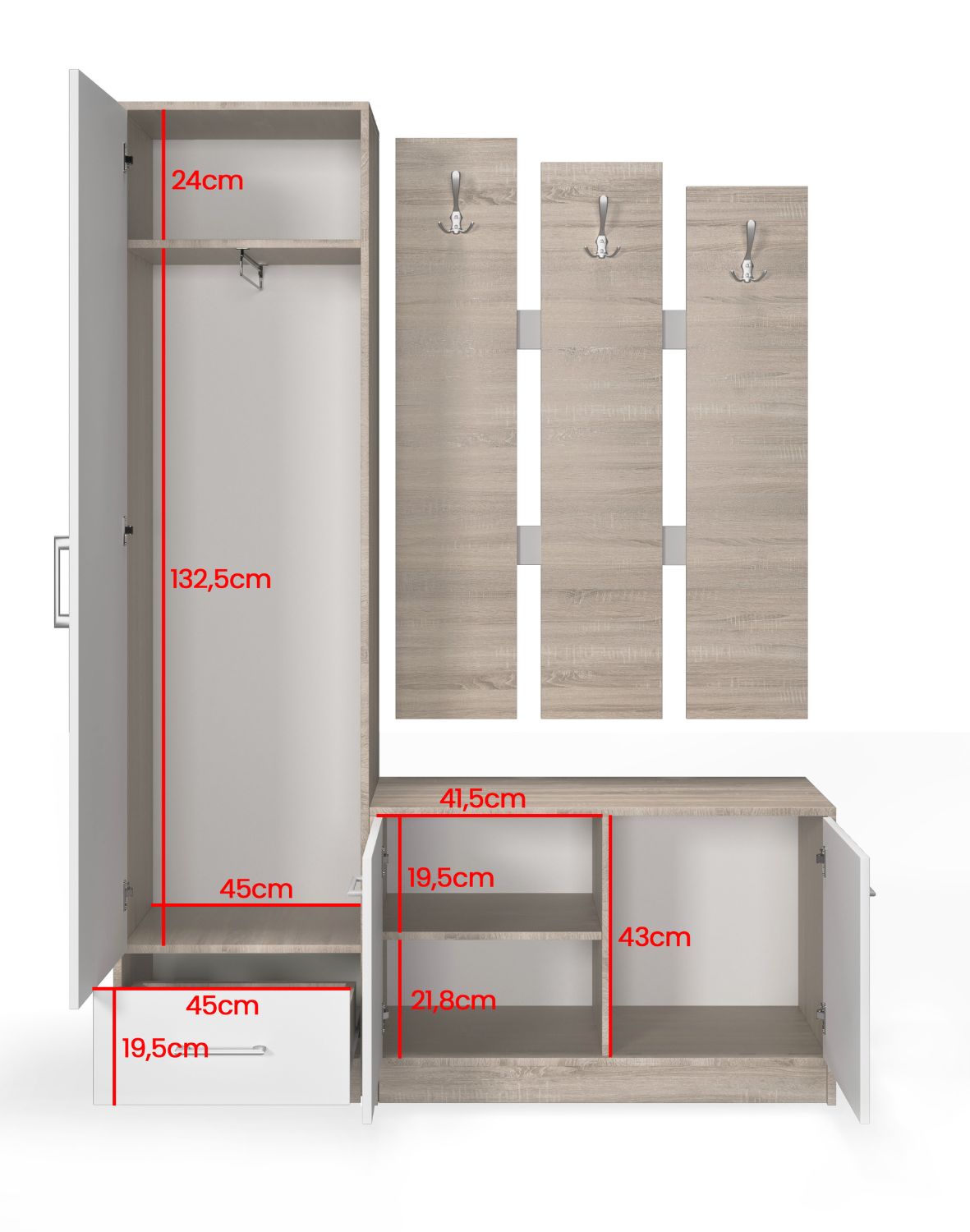 garderoba do przedpokoju biała dąb sonoma maxi