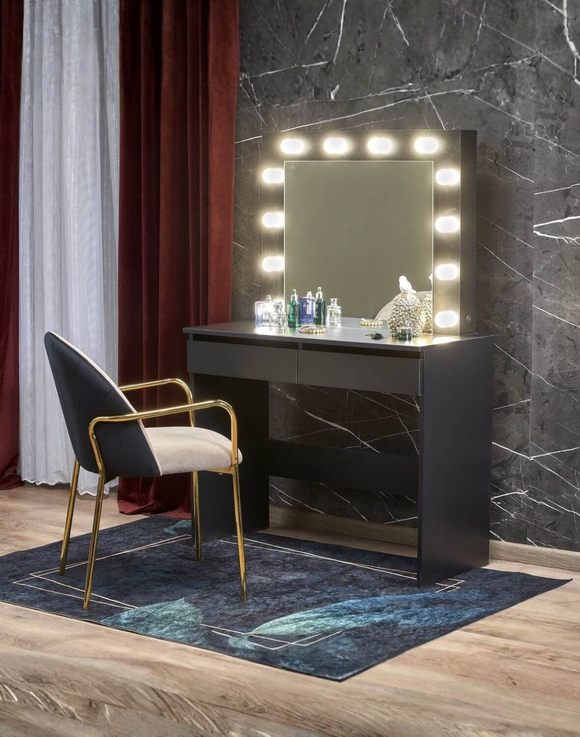 toaletka z lustrem hollywood, czarna