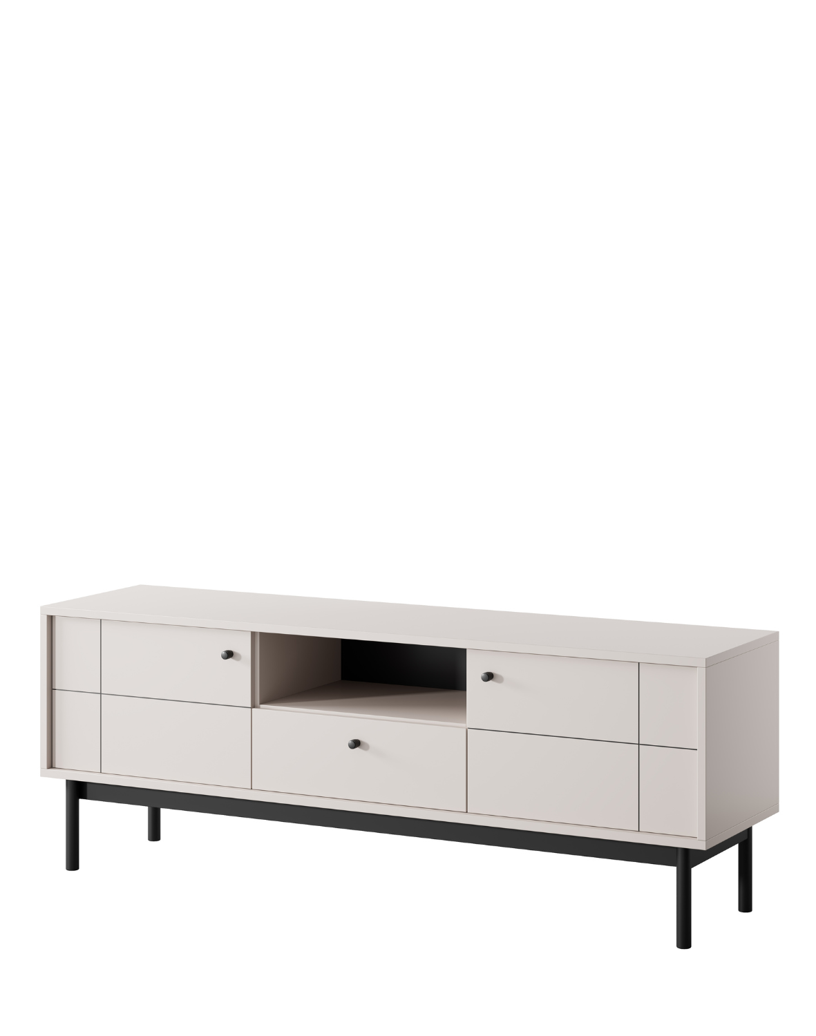 Mobile TV Stand 154 Cm PIASKI – Moderno, Nero Opaco Con Dettagli Oro, 2 Ante, Gambe In Metallo, Collezione NOVA