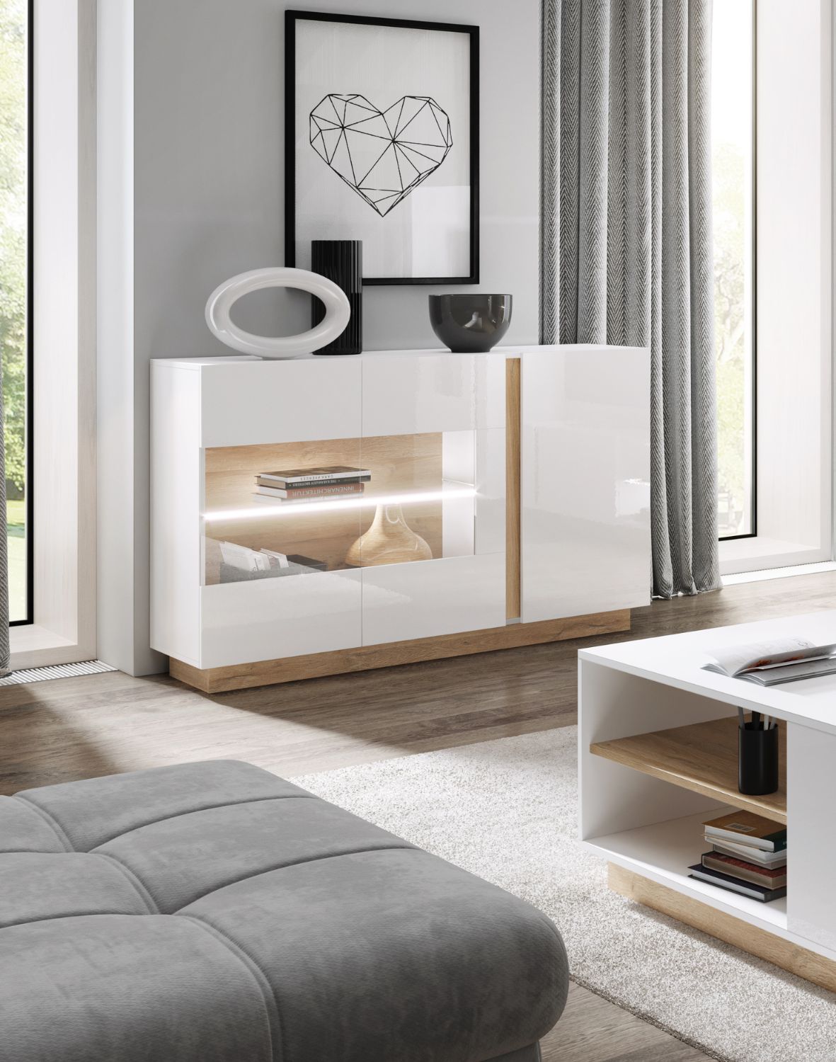 komoda z witryną biały połysk arco e 138