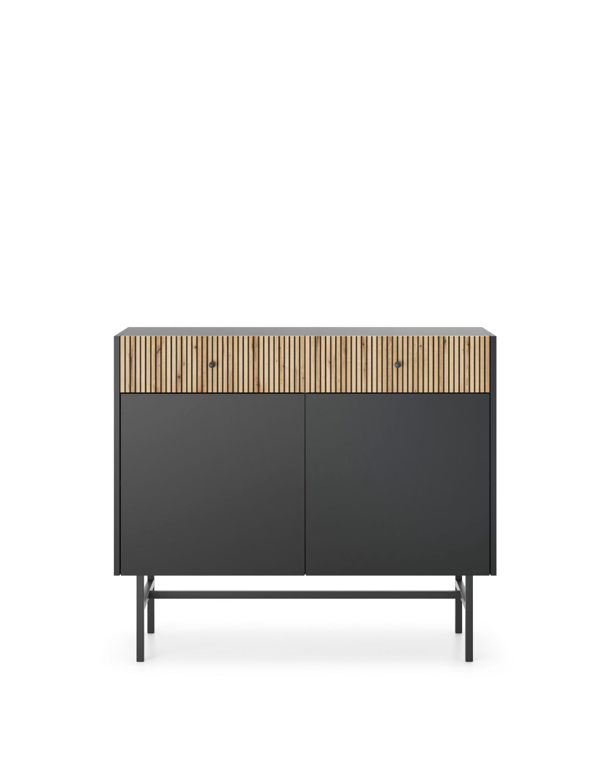 Komoda czarny mat, lamele Diva z 2 szufladami i 2 szafkami (2D2SZ) 104 cm