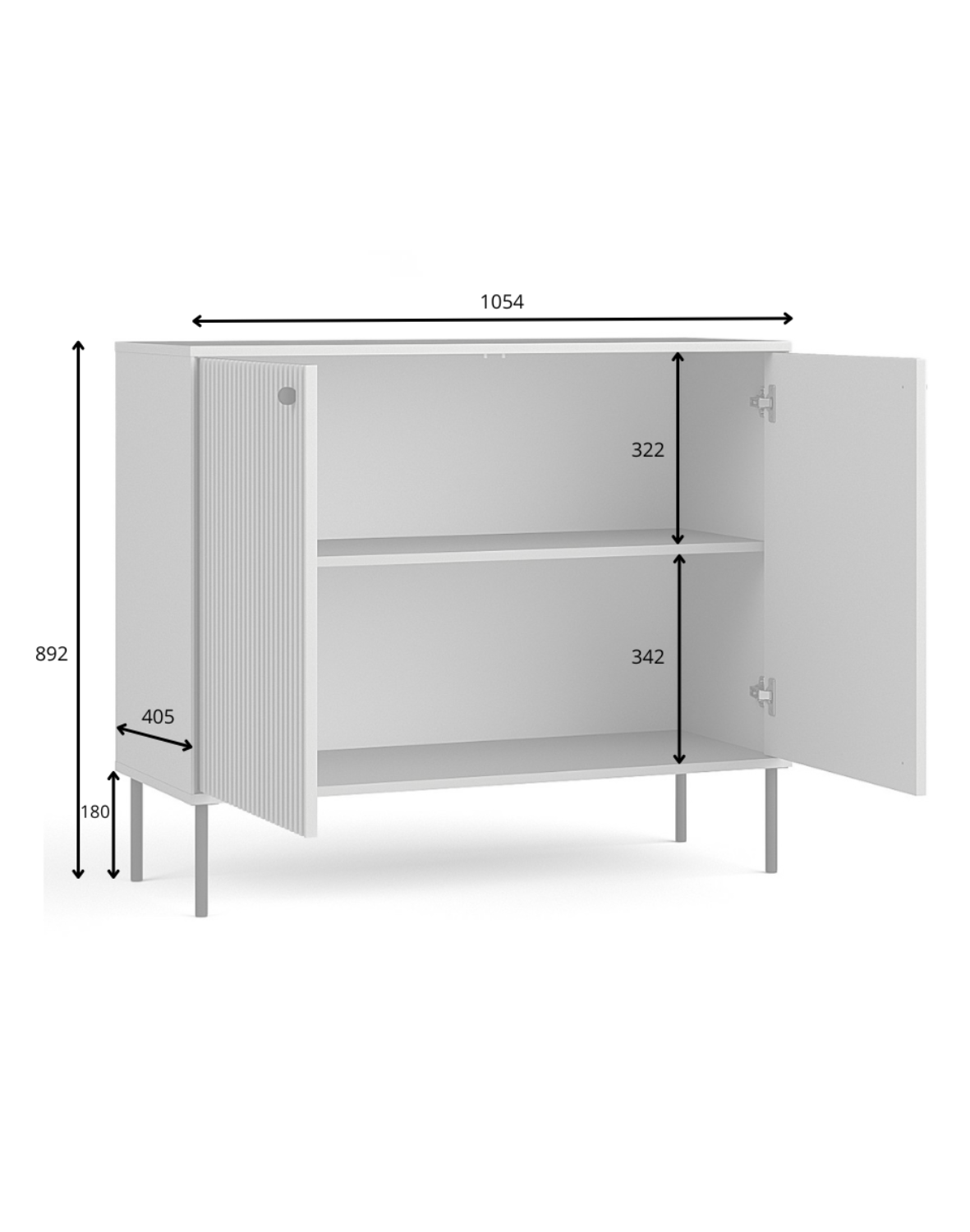 Komoda do salonu na nóżkach, ryflowana, szara Iris 27 105x89 cm (ID: 242381, IR-U12190/U12190-27-B)