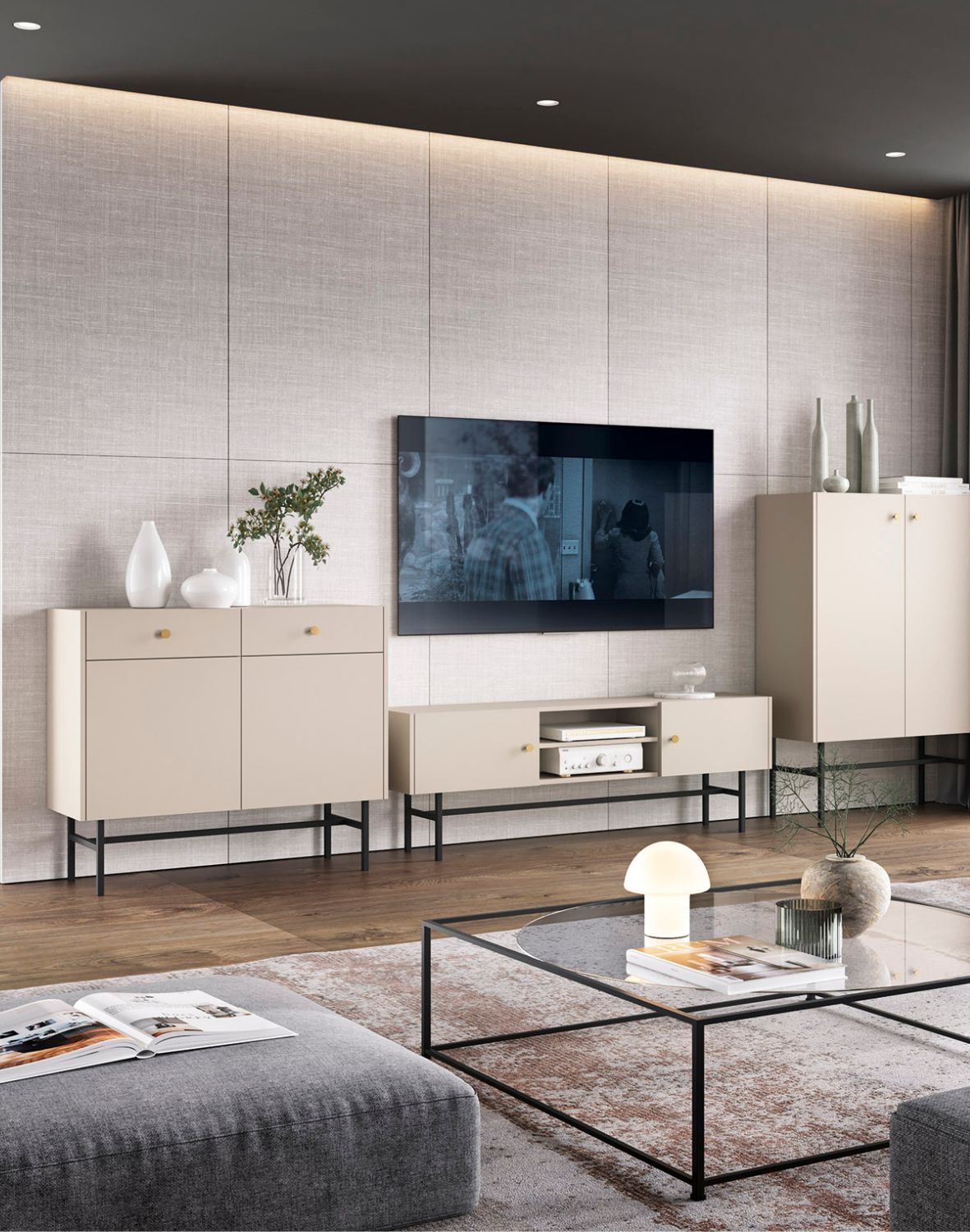 komoda kaszmirowa diva z 2 szufladami i 2 szafkami