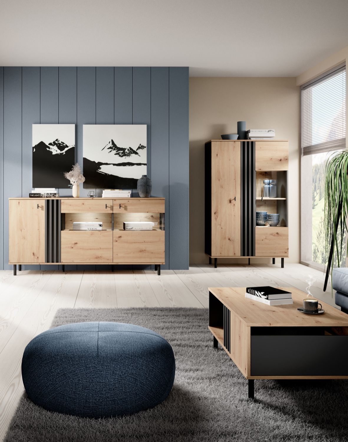 komoda z witryną madis e 165 cm