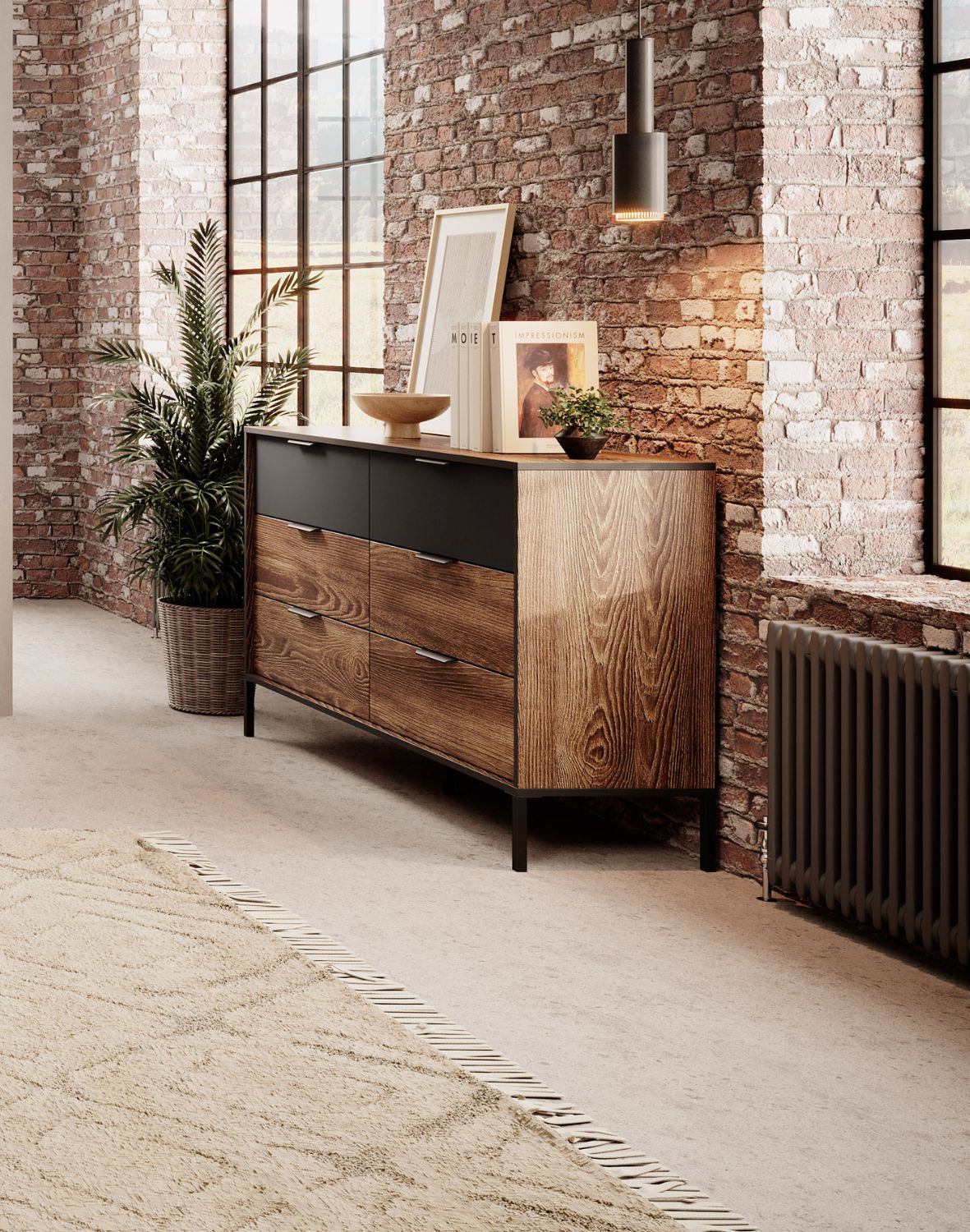 komoda milton b 138 6 szuflad kasztan grafit