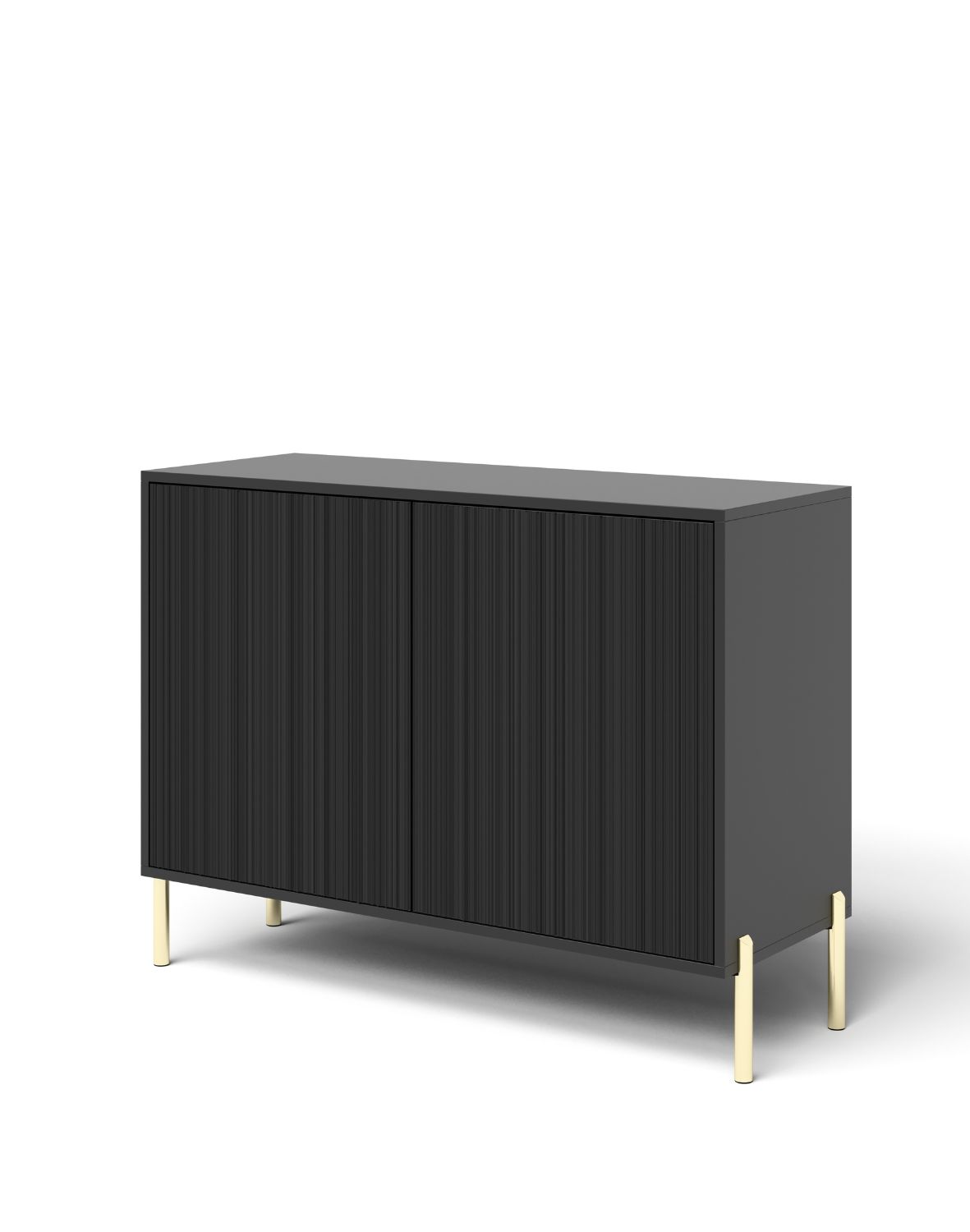 Komoda Oslo 104 cm – Czarna z Ryflowanym Frontem i Złotymi Nóżkami