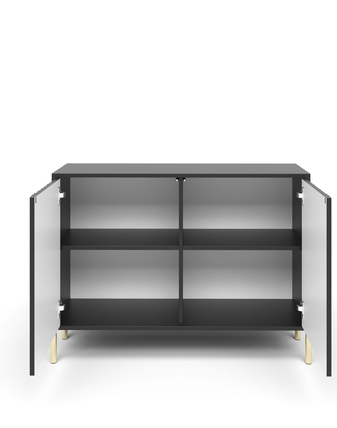 Komoda Oslo 104 cm – Czarna z Ryflowanym Frontem i Złotymi Nóżkami