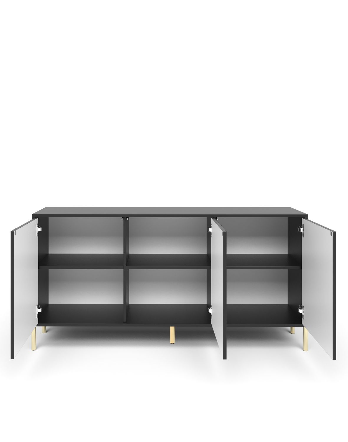 Komoda Oslo 154 cm – Czarna z Ryflowanym Frontem i Złotymi Nóżkami