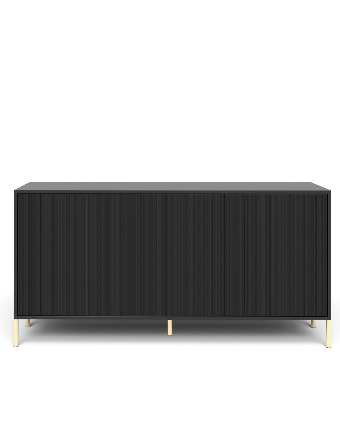 Komoda Oslo 154 cm – Czarna z Ryflowanym Frontem i Złotymi Nóżkami