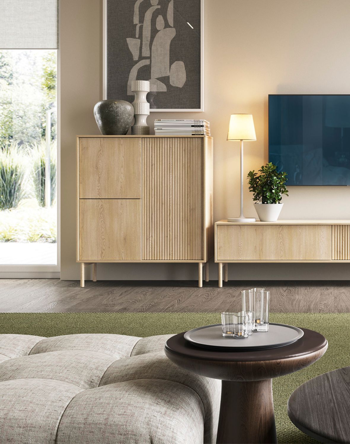 komoda do salonu w stylu japandi tavo a 3d dąb cremona