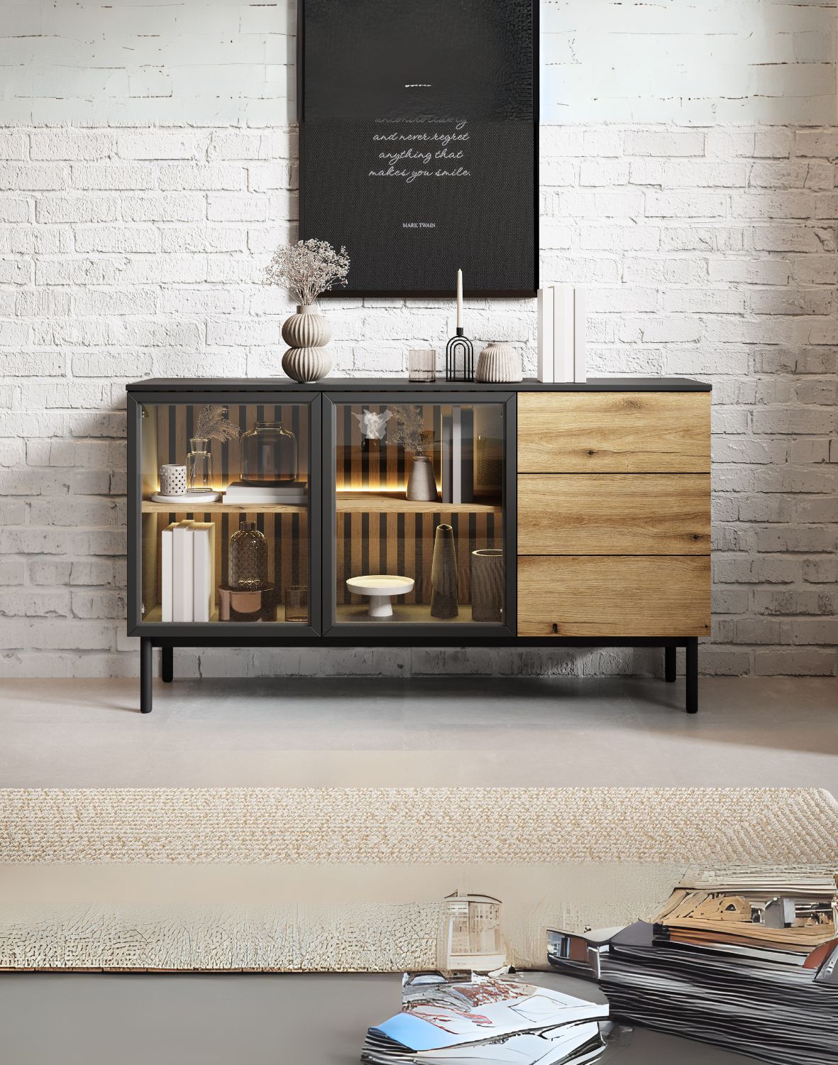 komoda do salonu z przeszkleniem lang c 150