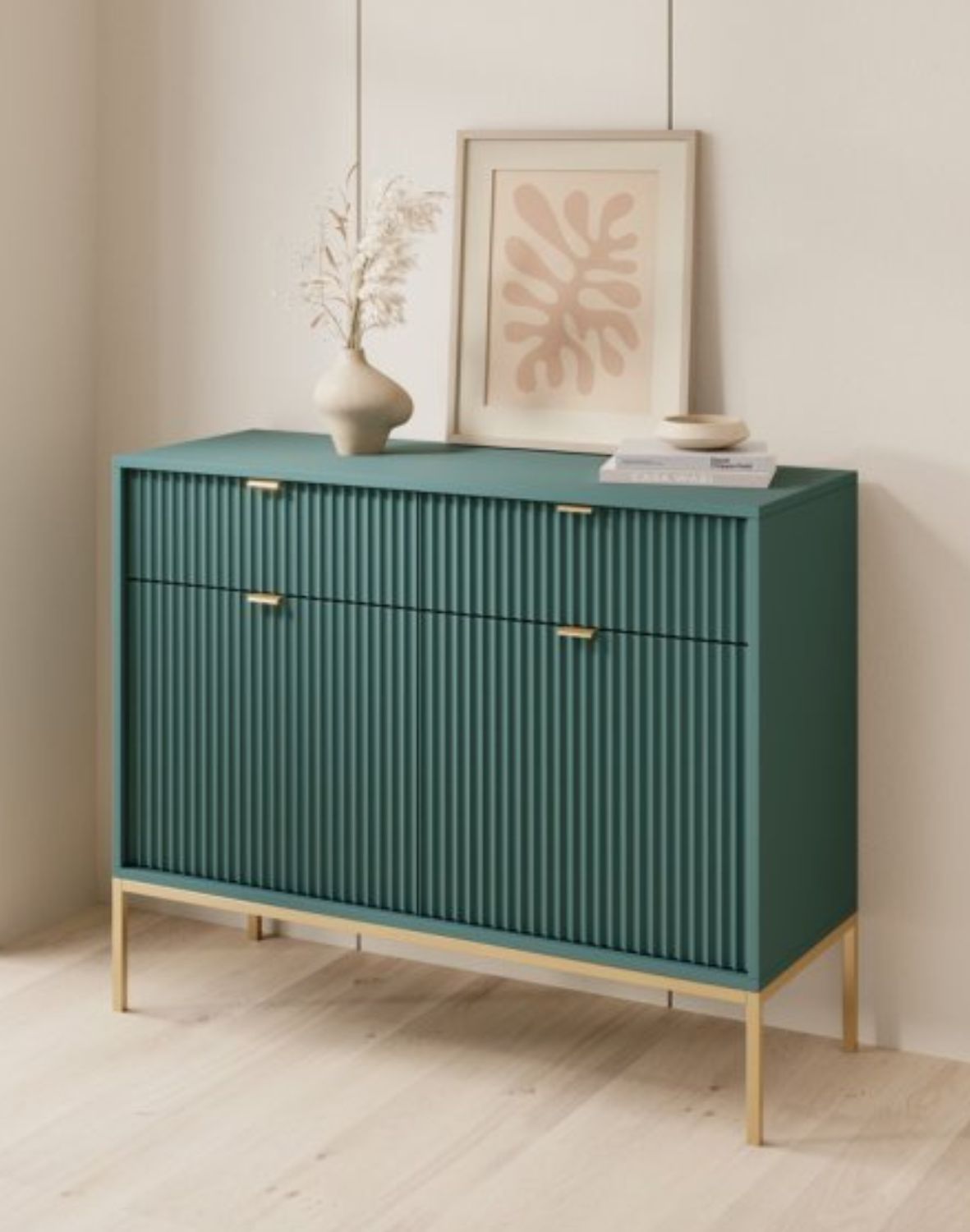 komoda ryflowana nova zielona z szufladami (ksz104), green/gold