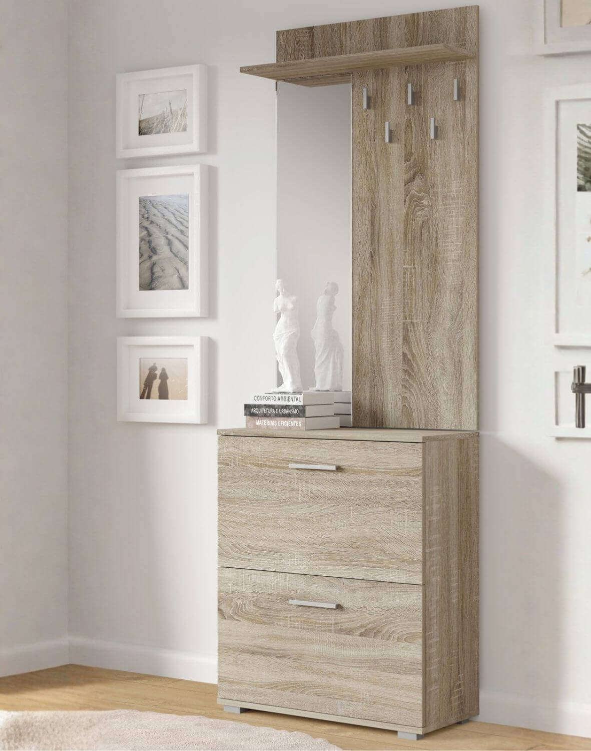 wieszak z lustrem do przedpokoju lima pr-1, dąb sonoma