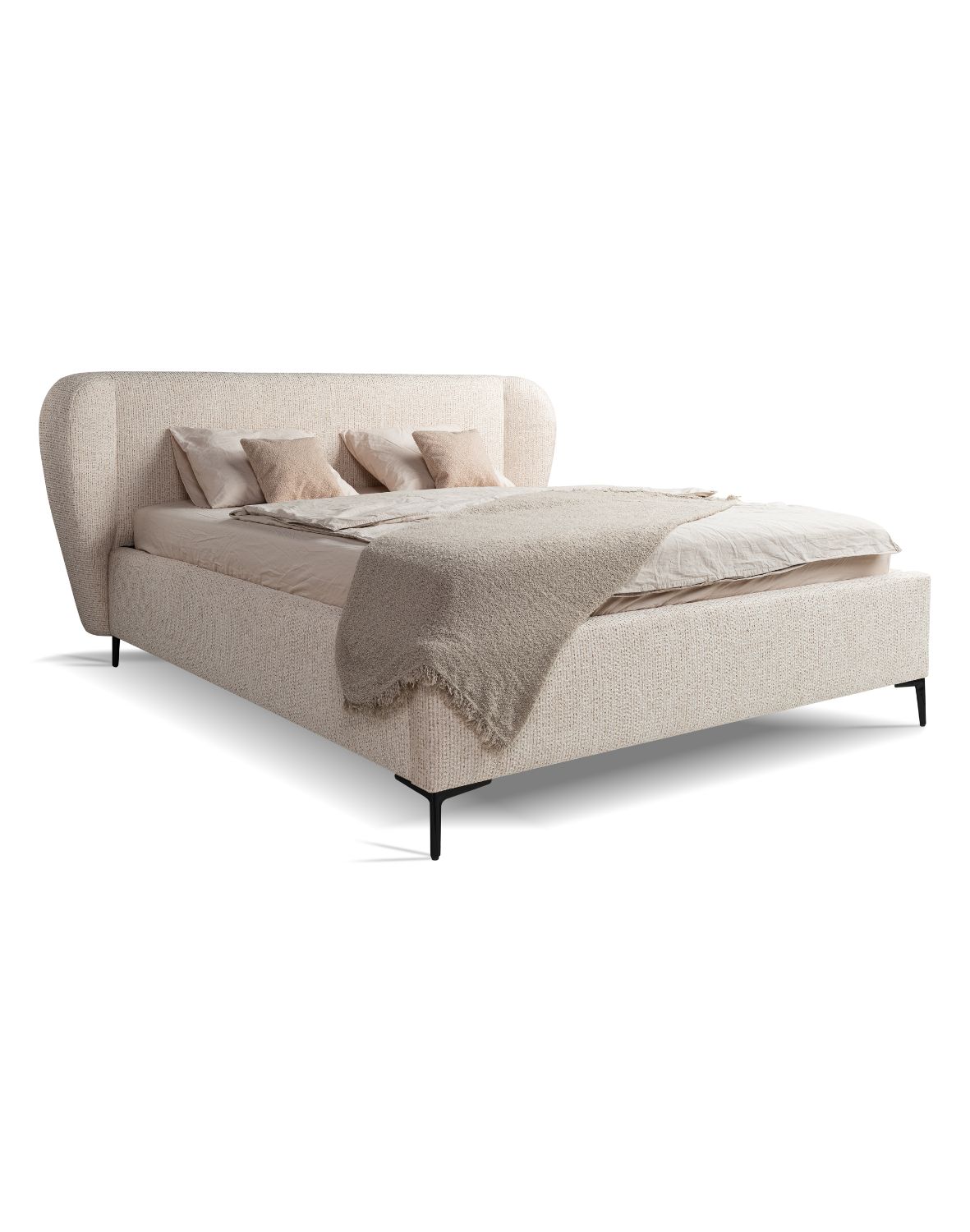 łóżko tapicerowane z pojemnikiem beżowe aliano na czarnych nóżkach