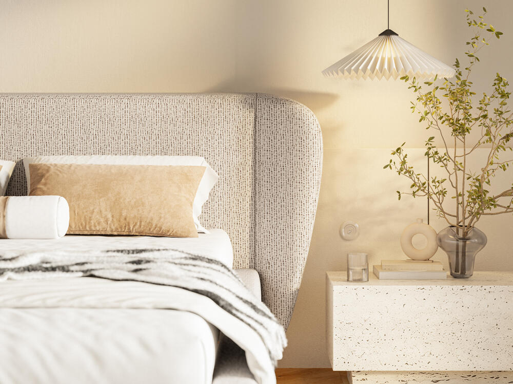 łóżko tapicerowane z pojemnikiem beżowe aliano