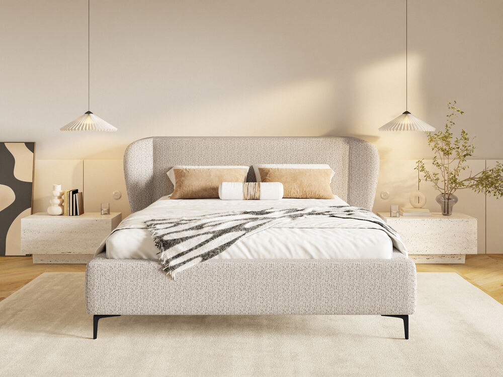 łóżko tapicerowane z pojemnikiem beżowe aliano