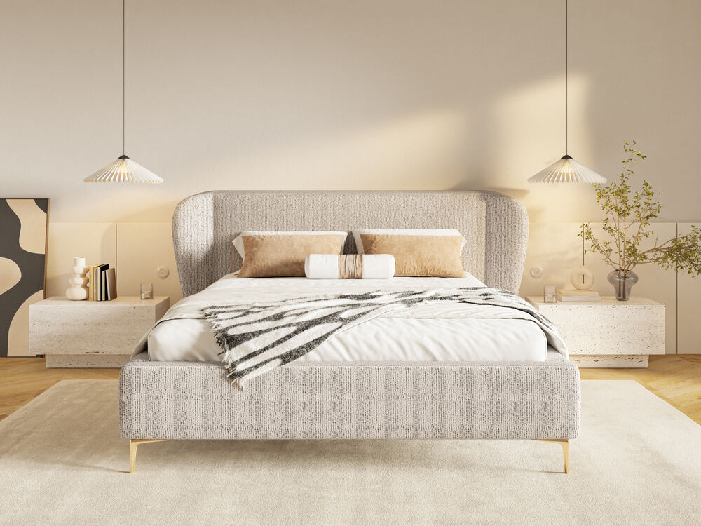 łóżko tapicerowane z pojemnikiem beżowe aliano