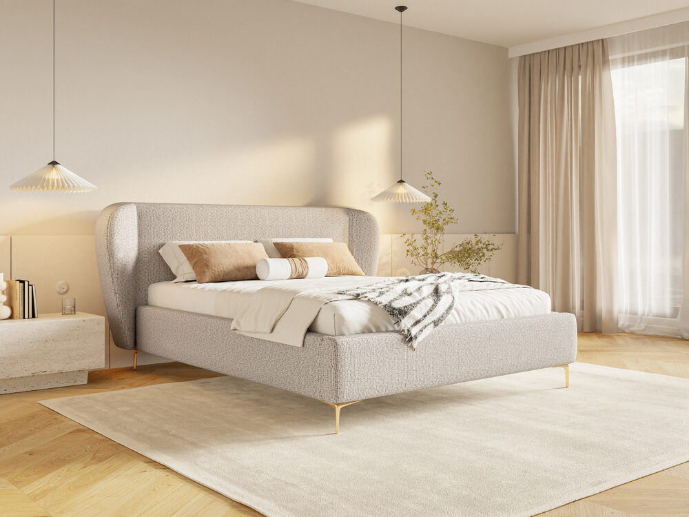 łóżko tapicerowane z pojemnikiem beżowe aliano