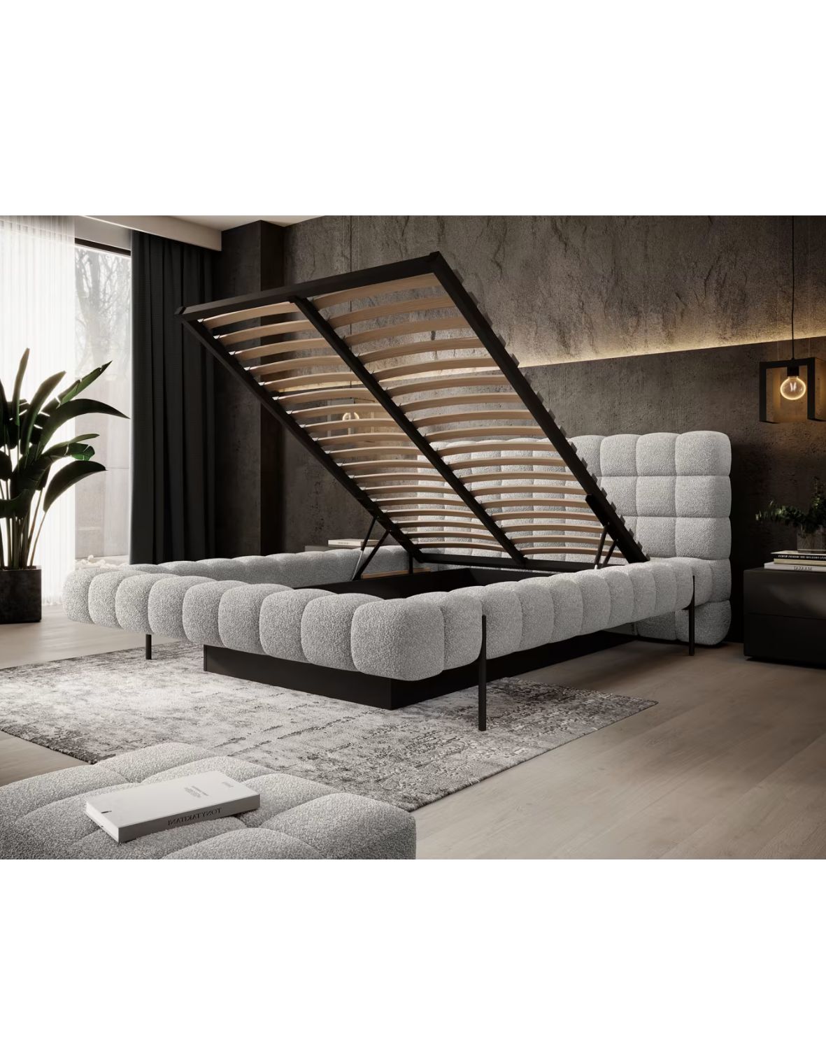 tapicerowane łóżko do sypialni z pojemnikiem magentta 140/160/180