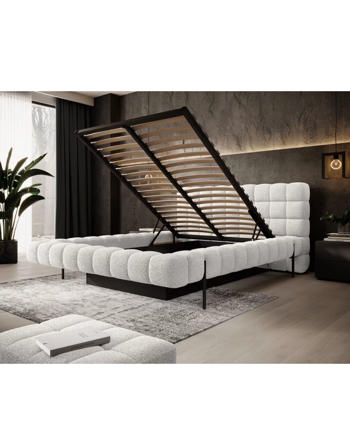 tapicerowane łóżko do sypialni z pojemnikiem magentta 140/160/180