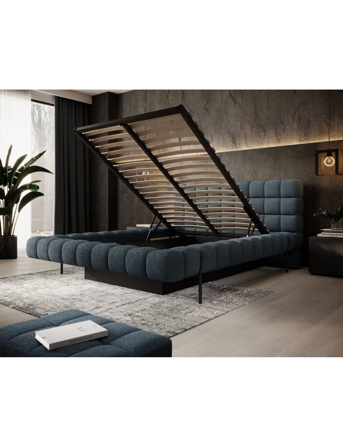 tapicerowane łóżko do sypialni z pojemnikiem magentta 140/160/180